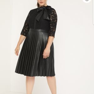 Eloquii 20 Black Leather and Lace Pussy Bow Dress